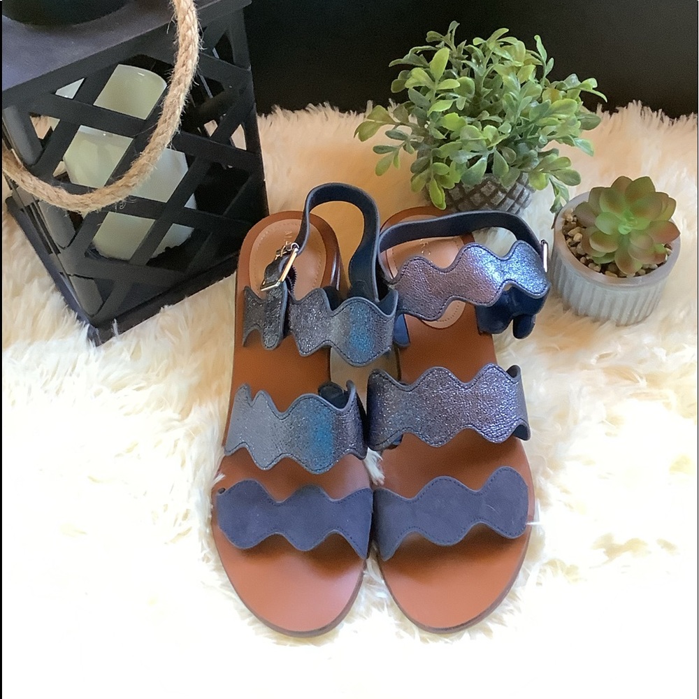 Navy blue metallic heeled sandals - Picture 2 of 4